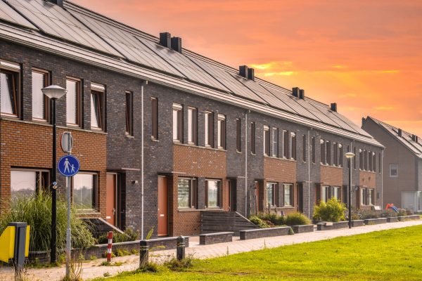 Row of modern houses in modern ecological neighborhood